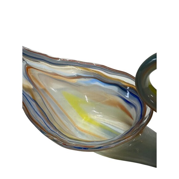 Handcrafted Sooner Art Glass Swan Sculpture Centerpiece Swirled Bowl - Picture 7 of 9